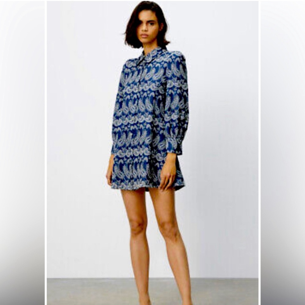 Zara cotton Cottagecore eyelet paisley dress size xs